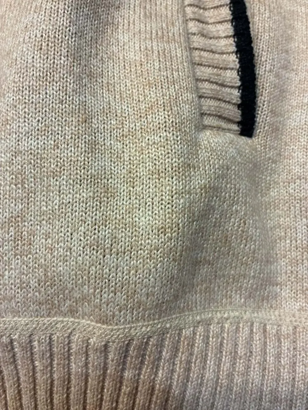 Yeokou Men's Beige Full Zip Stand Collar Knit Cardigan Sweater